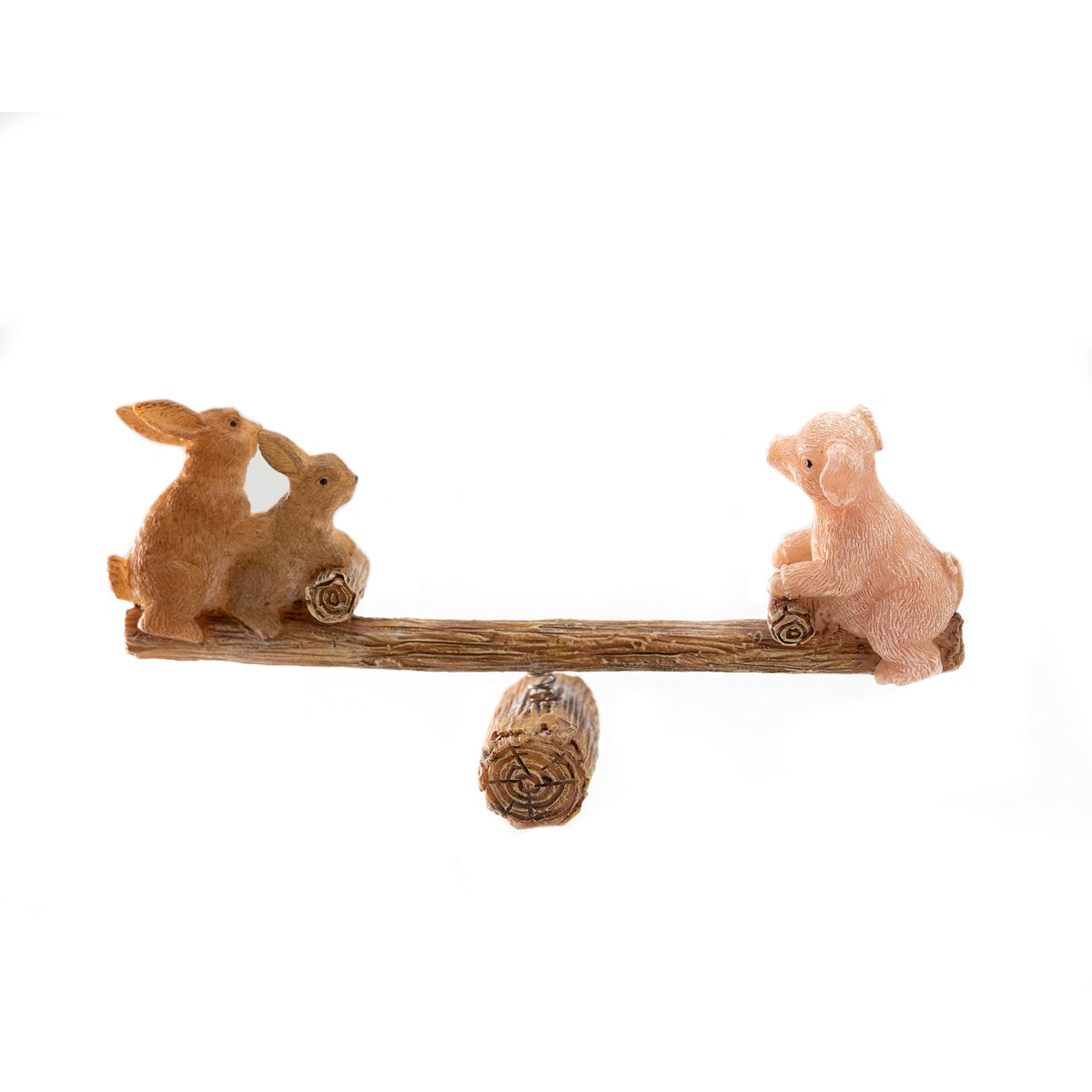 Balancing Rabbit And Pig Buddies, Fairy Garden Seesaw