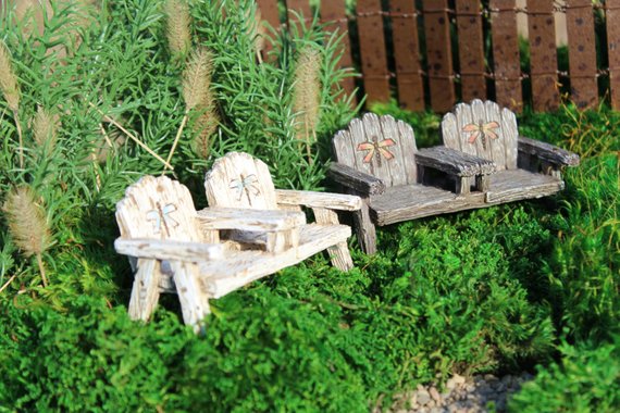 Dragonfly Chair with Table - Brown, Fairy Garden Chair, Mini Chairs, Dollhouse Chairs - Mini Fairy Garden World