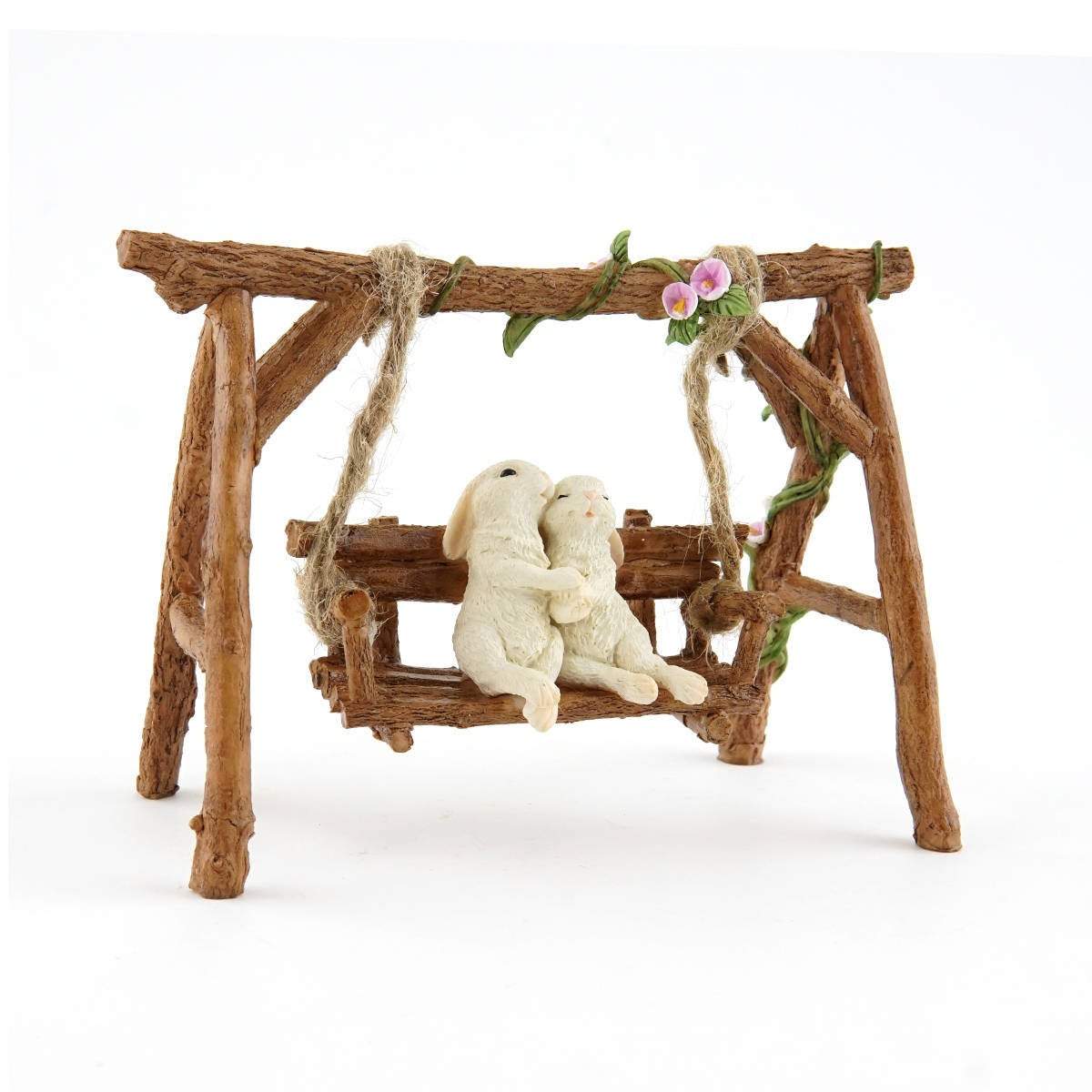 Rabbit Lovers on Swinging Garden Bench, Mini Rabbits, Rabbit Couple, R