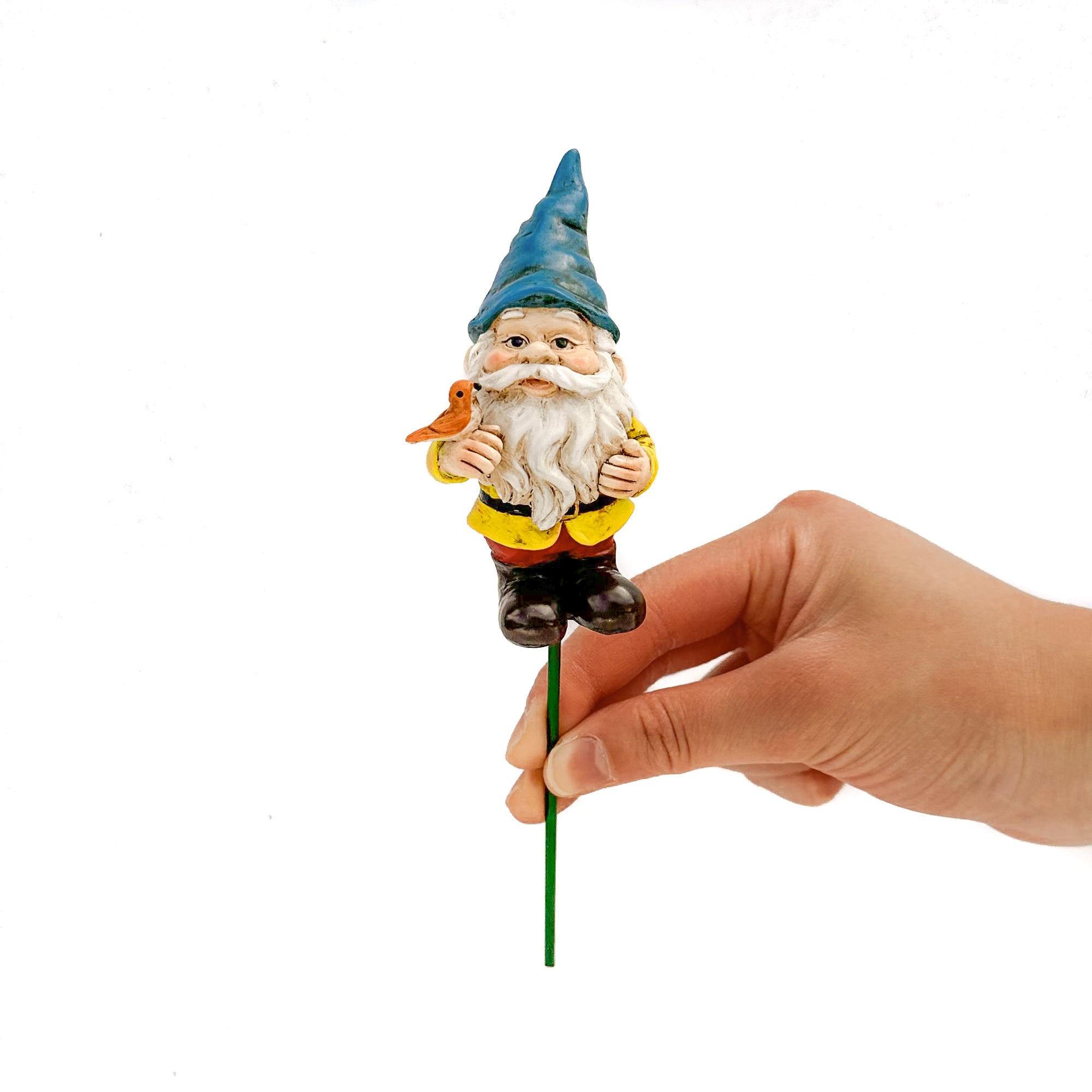 Mini Fairy Garden Gnome Holding Bird On Stake