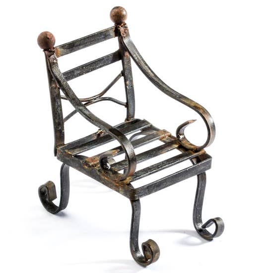 Miniature Rustic Metal Garden Chair: Rustic Gray
