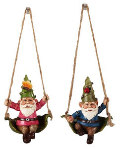 Fairy Garden Swinging Gnomes, Mini Gnomes On Swing