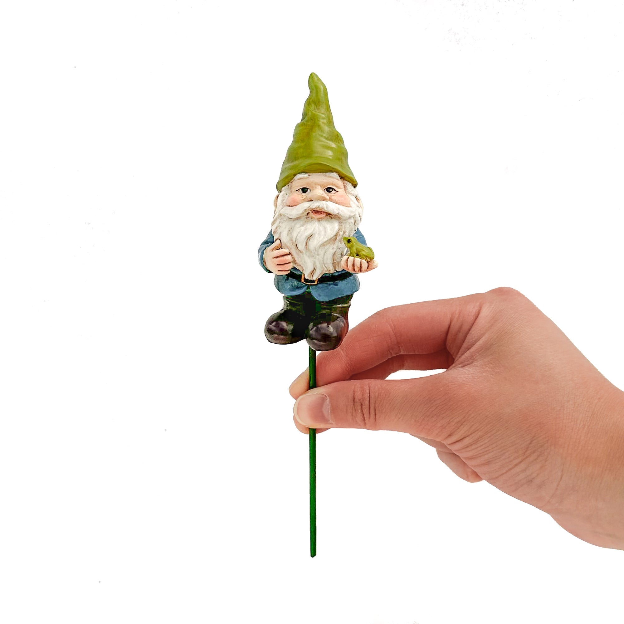 Mini Fairy Garden Gnome Holding Frog On Stake