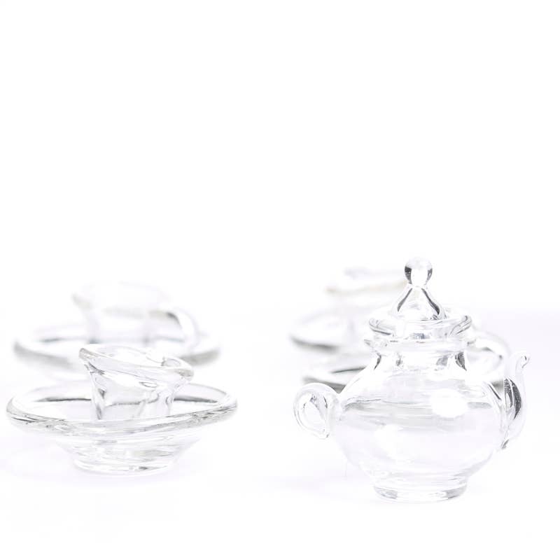 Dollhouse Miniature Clear Glass Tea Set (Pack of 9 pieces)