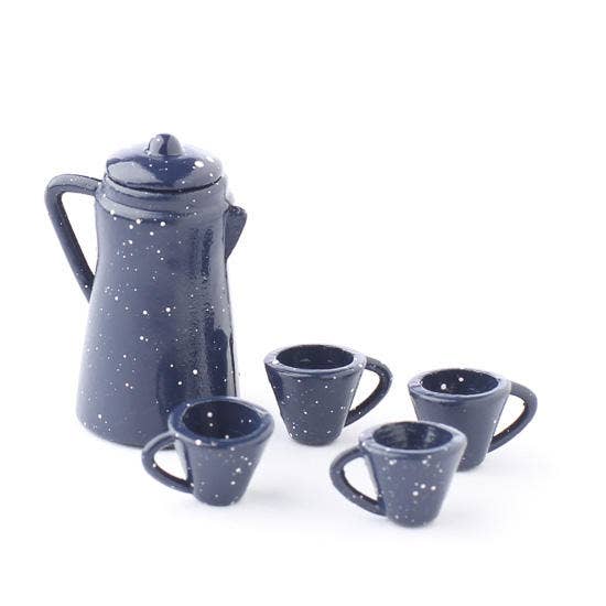 Dollhouse Miniature Enamelware Coffee Pot 5 Piece Set
