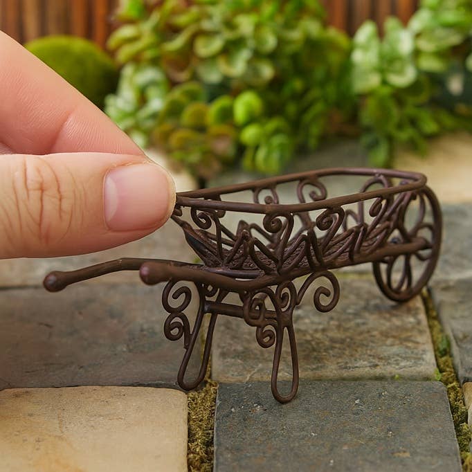 Mini Brown Scroll Wire Wheelbarrow