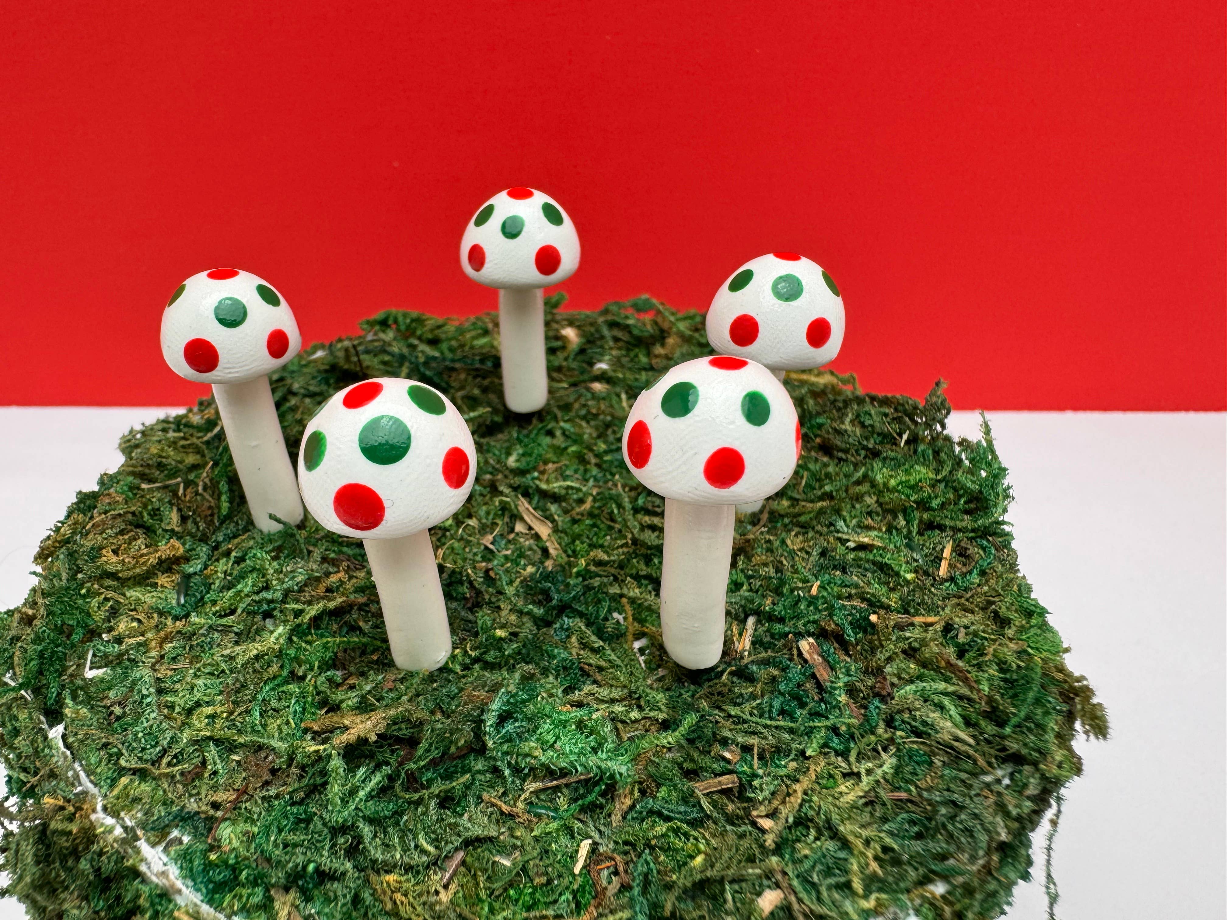 Fairy Garden Christmas Mushroom Plant Pick Button Top set of 3
