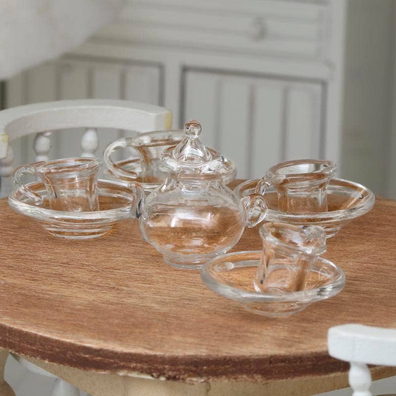 Dollhouse Miniature Clear Glass Tea Set (Pack of 9 pieces)