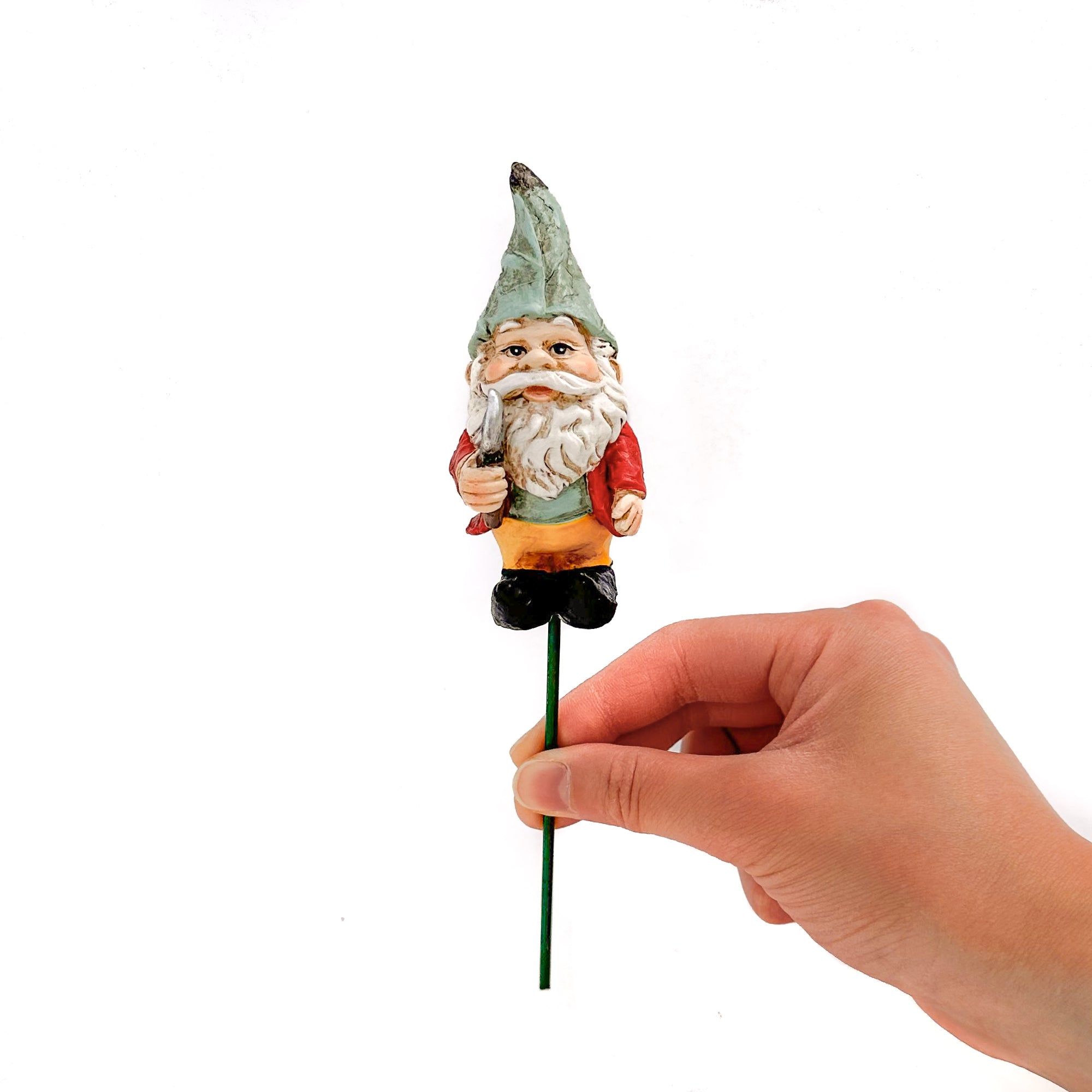 Mini Fairy Garden Gnome Holding Knife On Stake