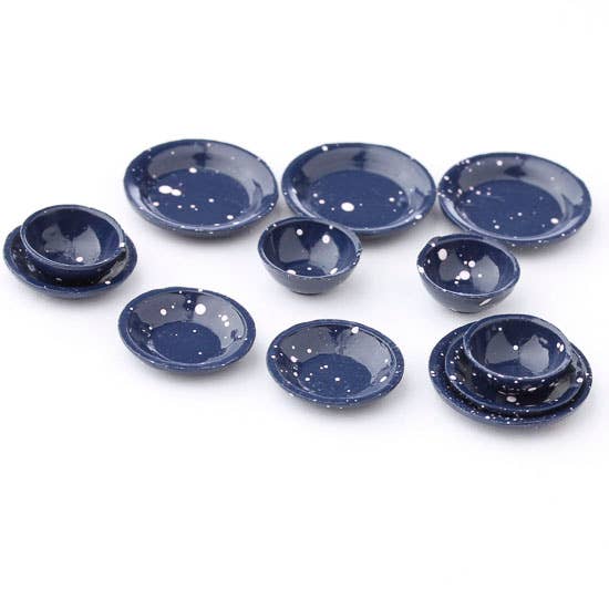 Miniature Blue Enamelware Plate Set
