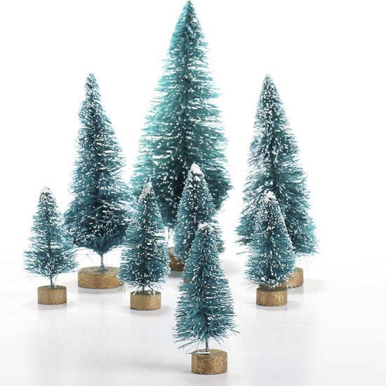 Frosted Green Bottle Brush Trees from 1-1/2" to 3-3/4" tall