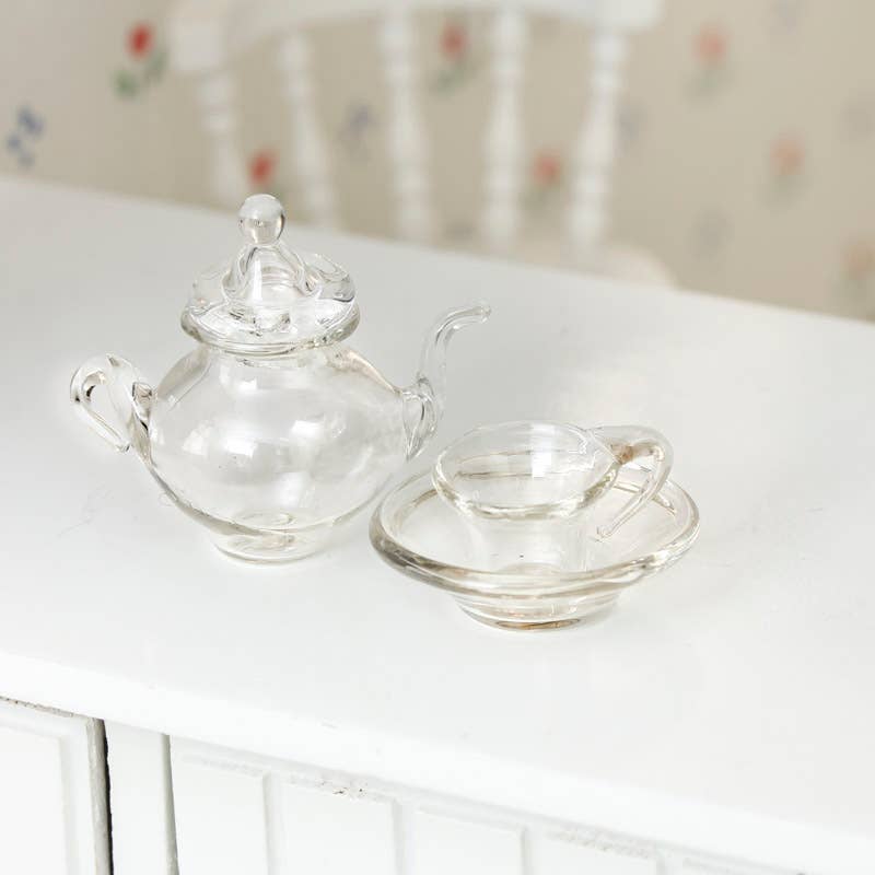 Dollhouse Miniature Clear Glass Tea Set (Pack of 9 pieces)