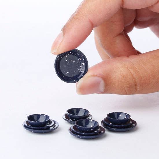 Miniature Blue Enamelware Plate Set
