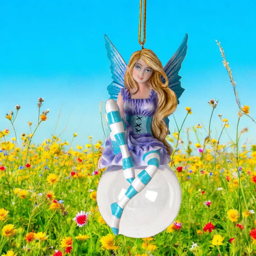 16104 Hyacinth Bubble Rider Fairy Ornament by Amy Brown