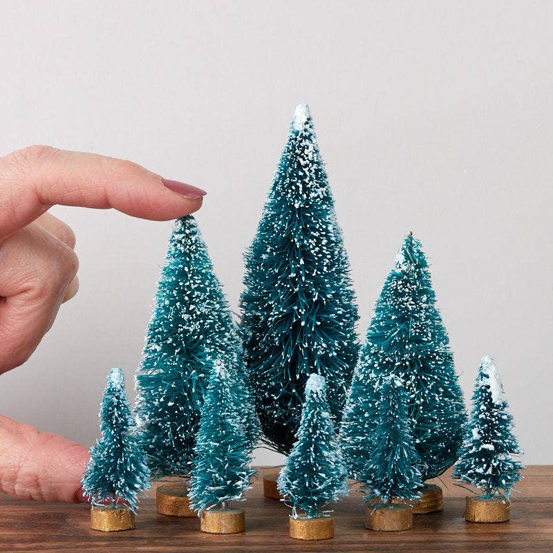 Frosted Green Bottle Brush Trees from 1-1/2" to 3-3/4" tall