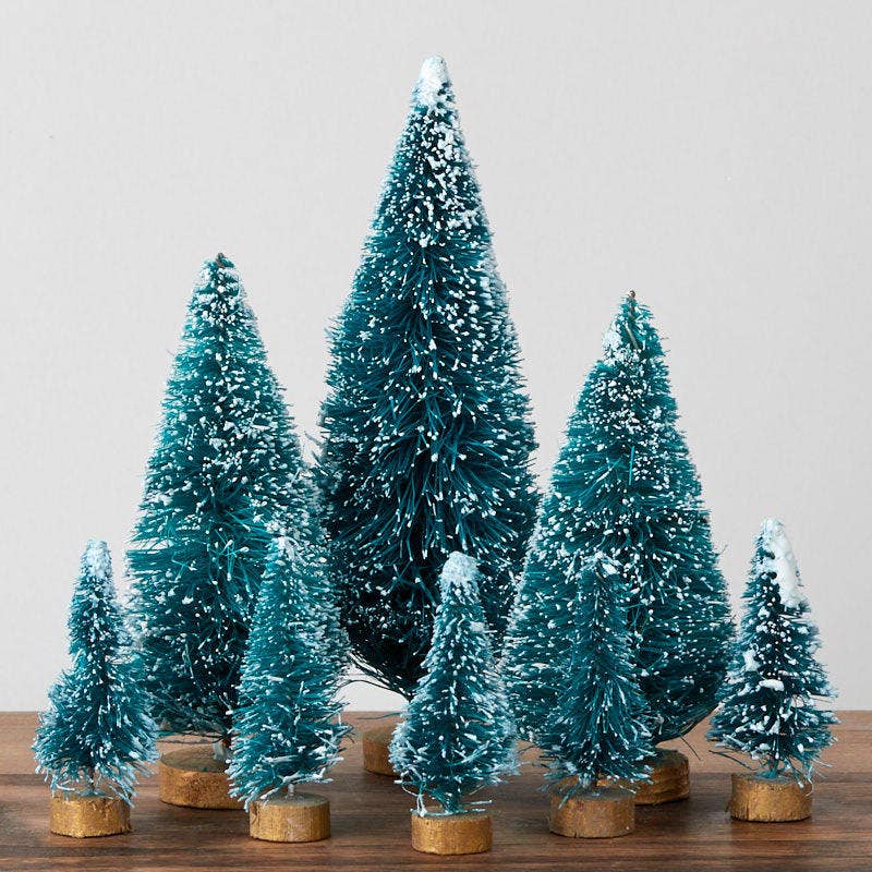 Frosted Green Bottle Brush Trees from 1-1/2" to 3-3/4" tall