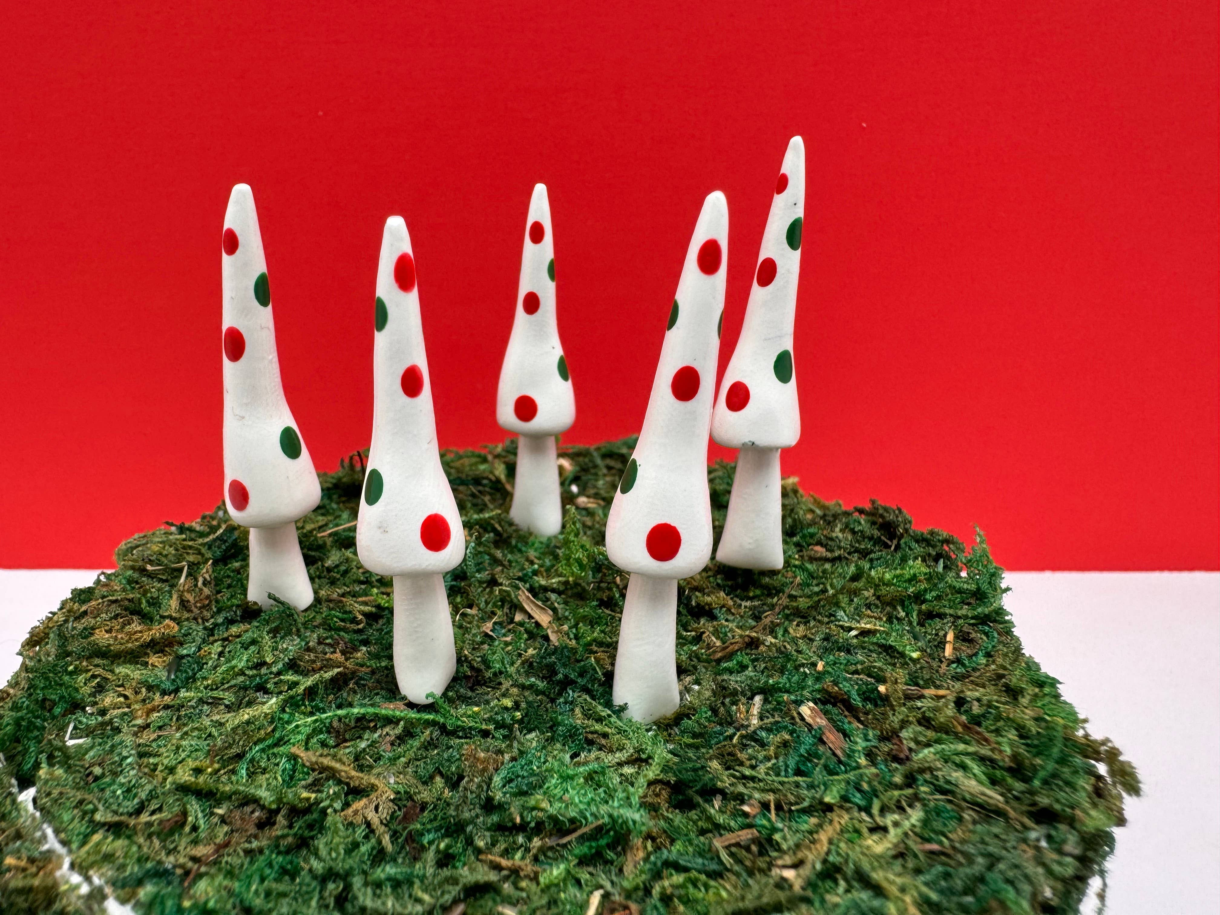 Fairy Garden Christmas Mushroom Plant Pick set of 3