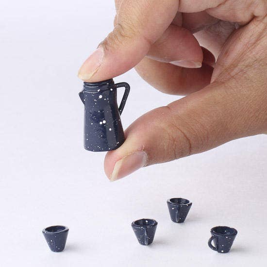 Dollhouse Miniature Enamelware Coffee Pot 5 Piece Set