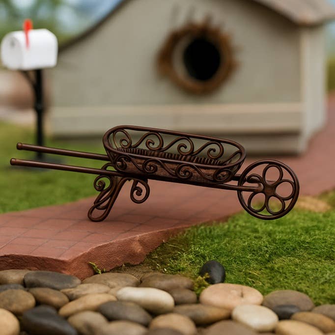 Mini Brown Scroll Wire Wheelbarrow
