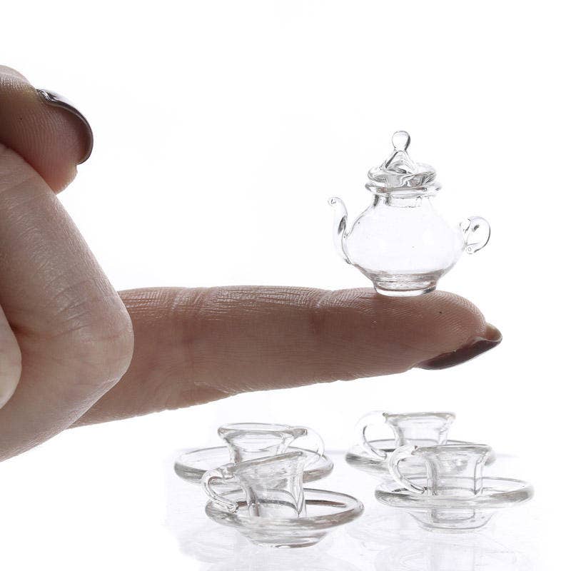 Dollhouse Miniature Clear Glass Tea Set (Pack of 9 pieces)