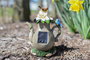 Spring Solar Light Up Teapot Fairy House Gray