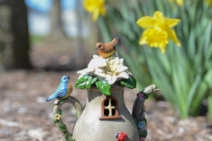 Spring Solar Light Up Teapot Fairy House Gray