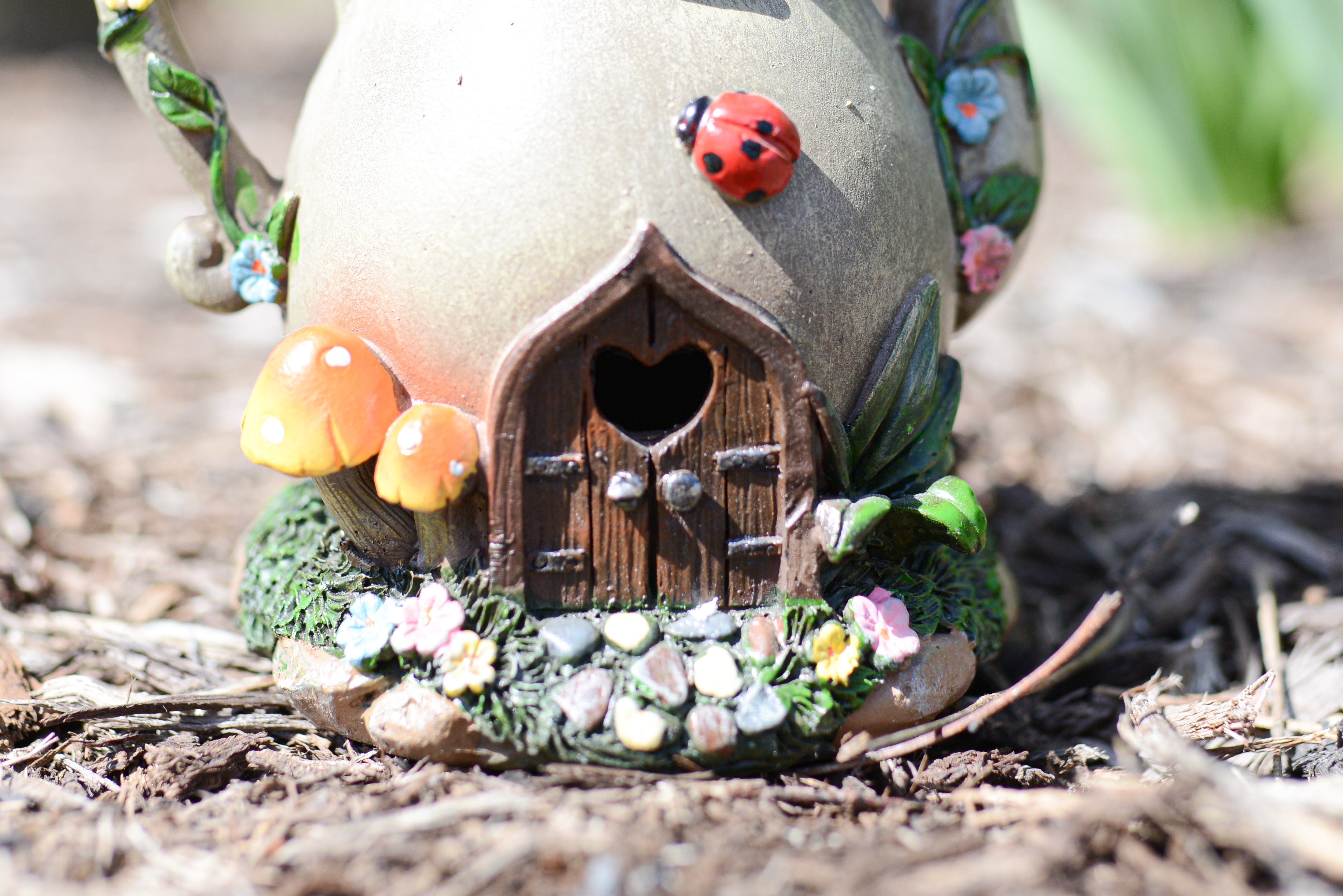 Spring Solar Light Up Teapot Fairy House Gray
