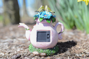 Spring Solar Light Up Teapot Fairy House Pink