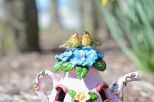 Spring Solar Light Up Teapot Fairy House Pink