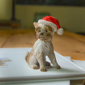 Mini Terrier Puppy Wearing Santa Hat, Fairy Garden Christmas Dog