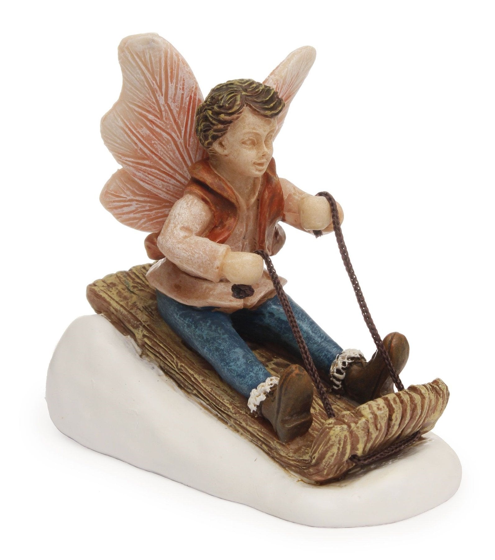 Fairy Boy On Sled, Winter Fairy, Christmas Fairy - Mini Fairy Garden World