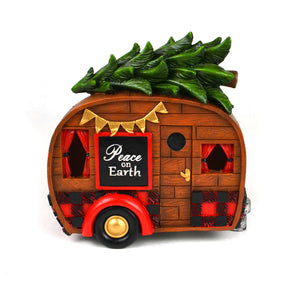 Vintage Wood Christmas Camper With Tree, Mini Fairy Garden Camper
