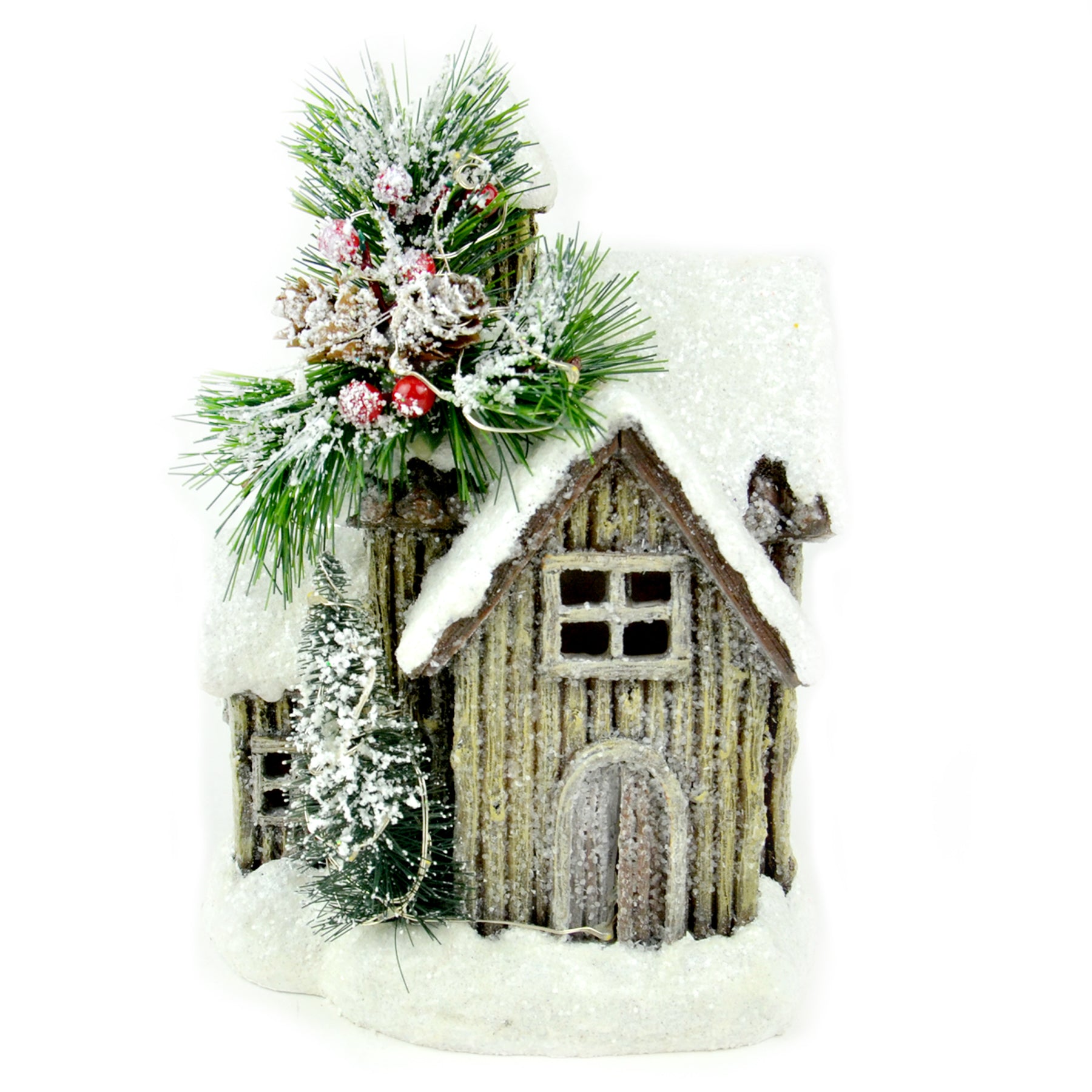 Fairy Garden LED House With Snow, Trees and Bristles, Fairy Garden Winter House