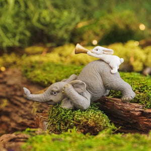 Elephant And Bunny Playing Horn - Mini Fairy Garden World