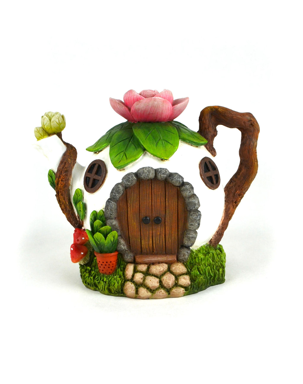 Solar White Teapot House, Fairy Garden Teapot House - Mini Fairy Garden World