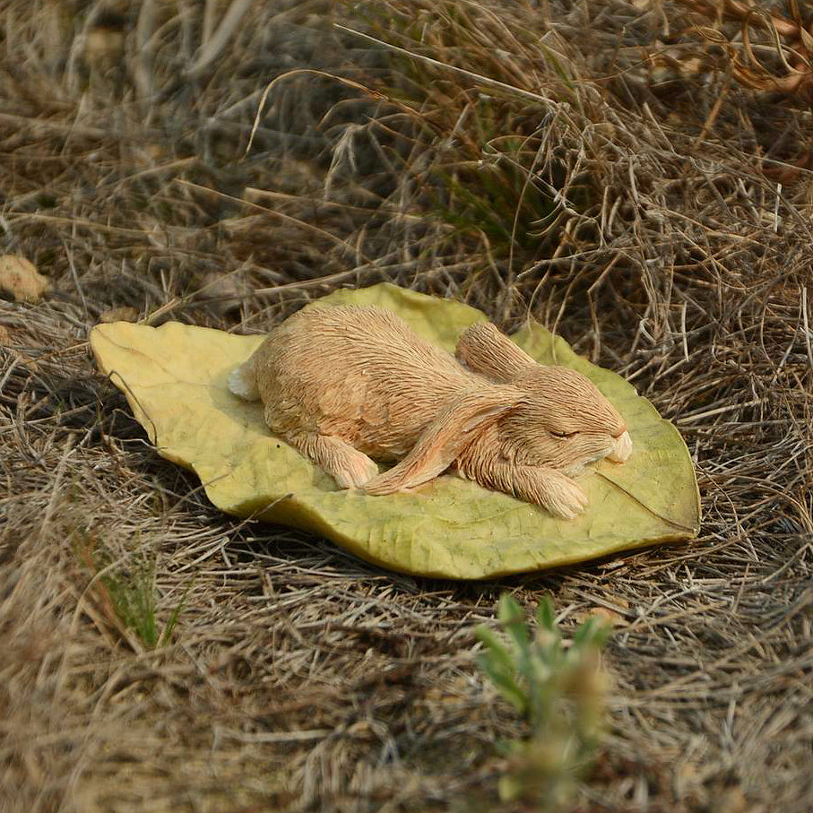 Bunny Sleeping On Leaf, Fairy Garden Bunny, Mini Bunny - Mini Fairy Garden World