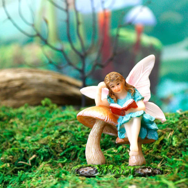Fairy Reading By Mushroom, Fairy Girl Reading