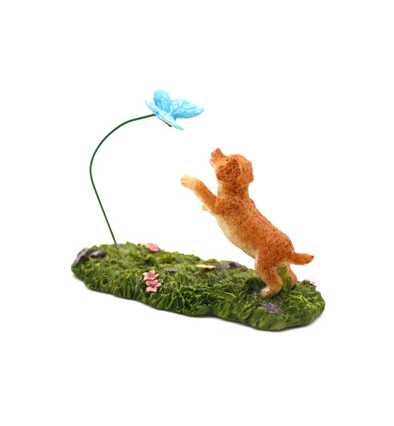 Fairy Garden Puppy Catching Butterfly, Fairy Garden Puppy