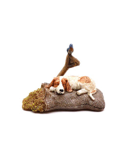 Fairy Garden Dog Sleeping On Seed Bed, Miniature Dog