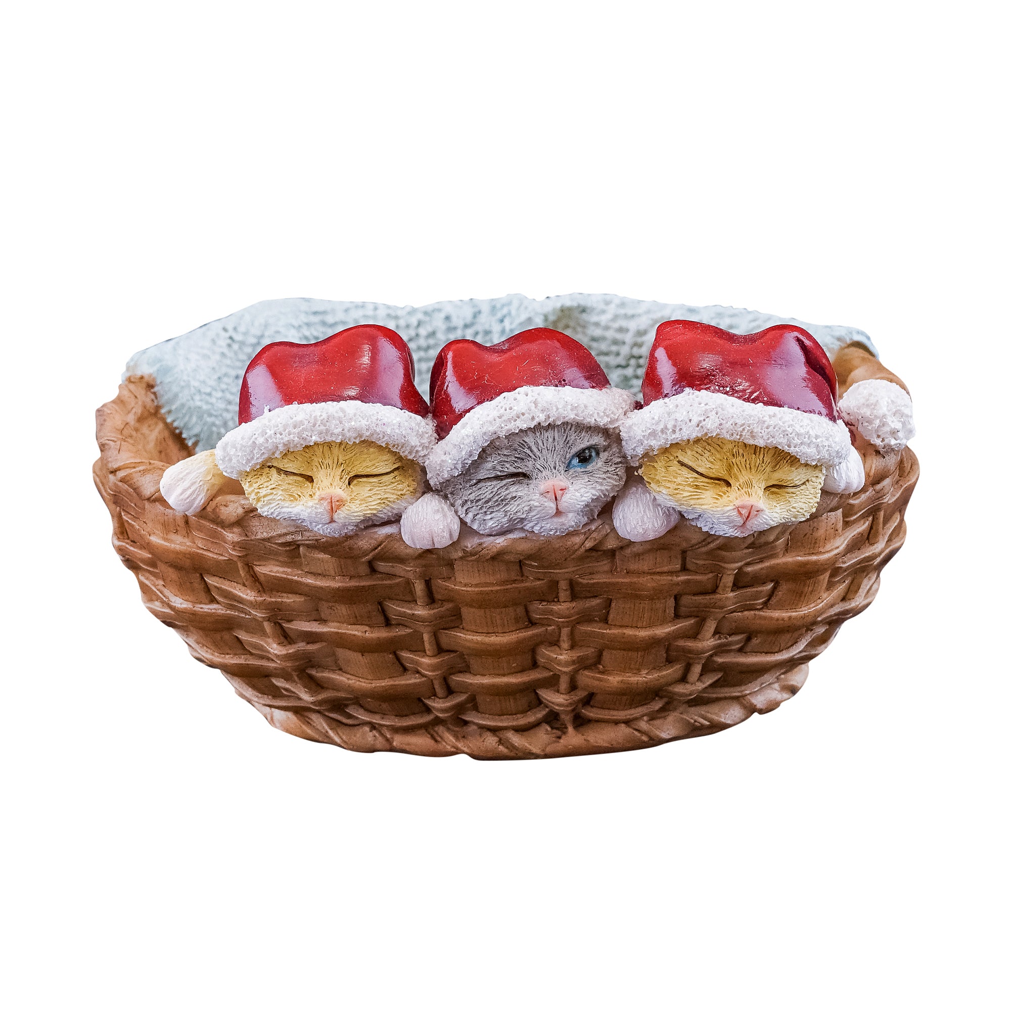 Christmas Kittens in Basket, Mini Xmas Kittens - Mini Fairy Garden World