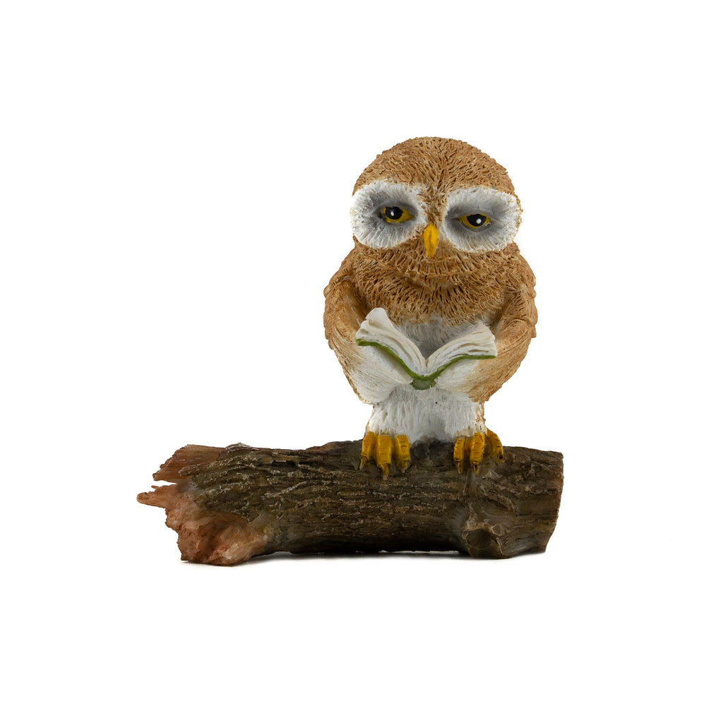 Owl Reading on Tree Log, Fairy Garden Owl, Mini Owl - Mini Fairy Garden World