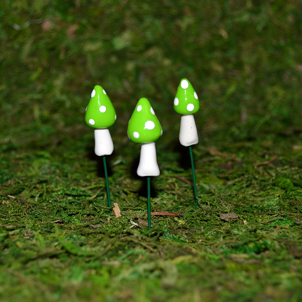 Pointy Mushrooms - Set of 3 - Green - Mini Fairy Garden World
