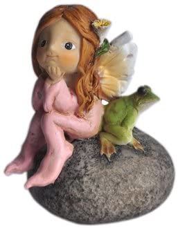 Fairy And Frog On Rock - Mini Fairy Garden World