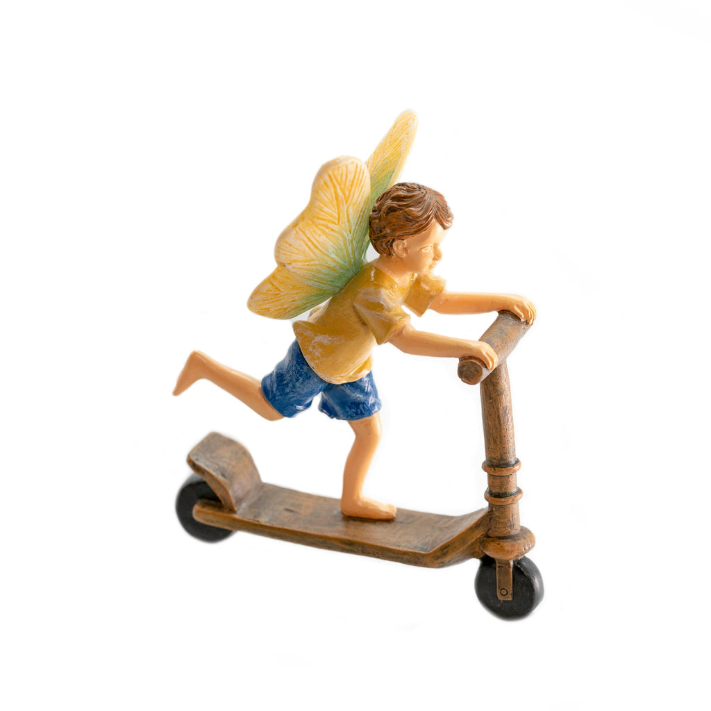 Fairy Boy Riding Scooter, Fairy Garden Boy, Fairy Boy Playing - Mini Fairy Garden World