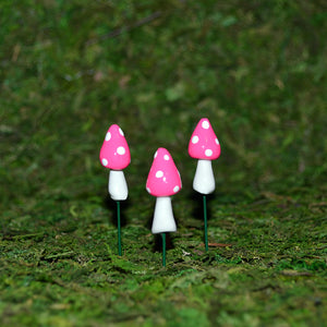 Pointy Mushrooms - Set of 3 - Pink - Mini Fairy Garden World