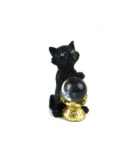 Mini Cat witrh Crystal Ball, Halloween Cat, Fairy Garden Halloween