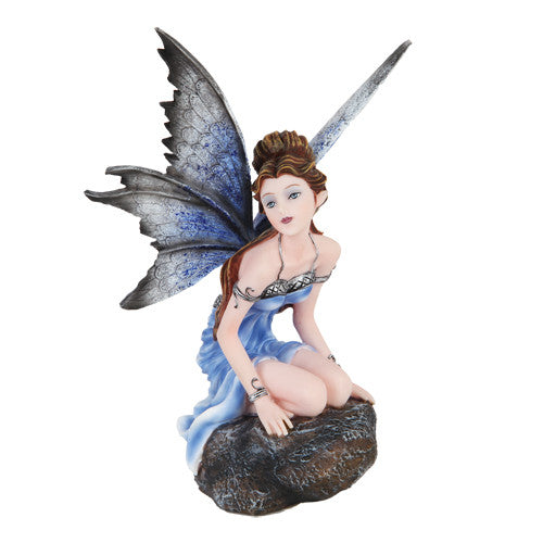 Fairy Alessi, Fairy Garden Fairy, Blue Kneeling Fairy - Mini Fairy Garden World