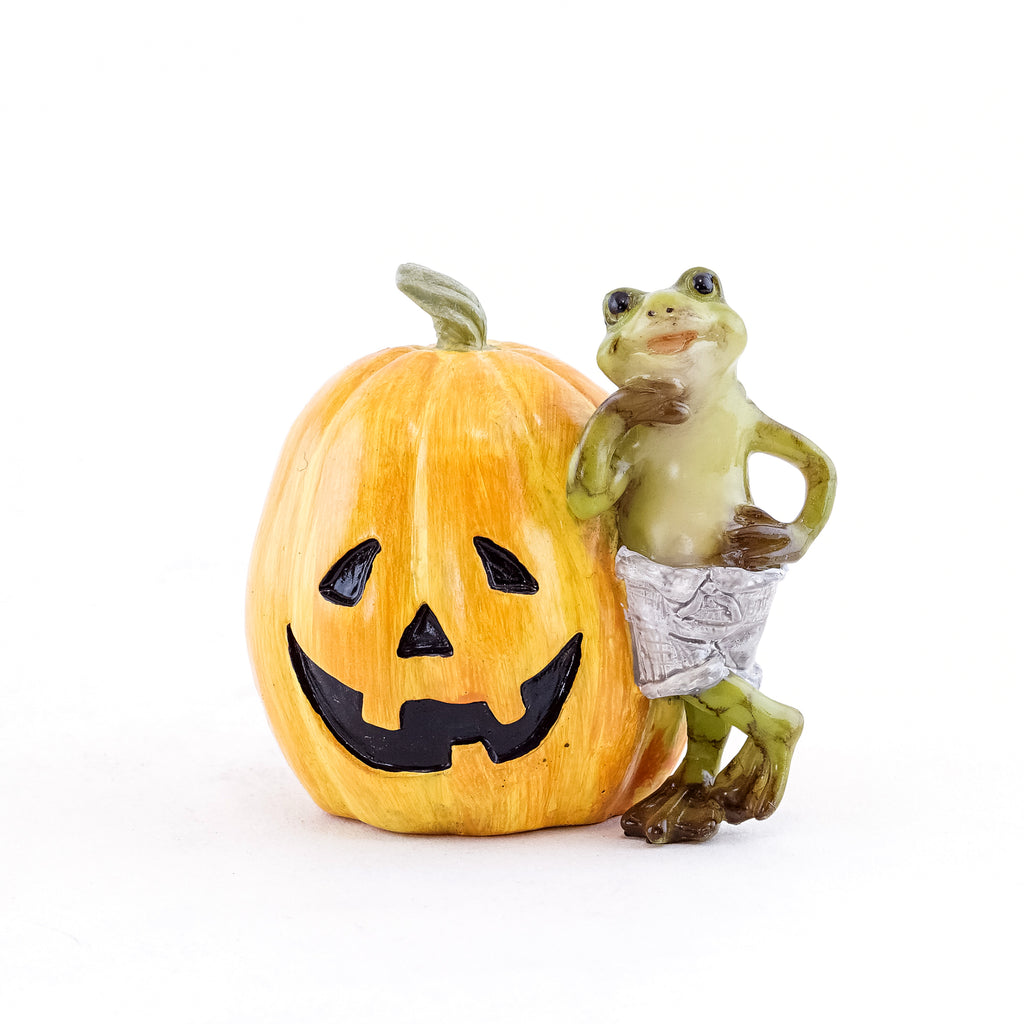 Halloween Frog With Jack O Lantern - Mini Fairy Garden World