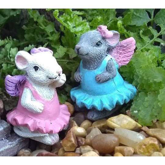 Ballet Sisters, Fairy Garden Mice, Miniature Dancing Mice - Mini Fairy Garden World