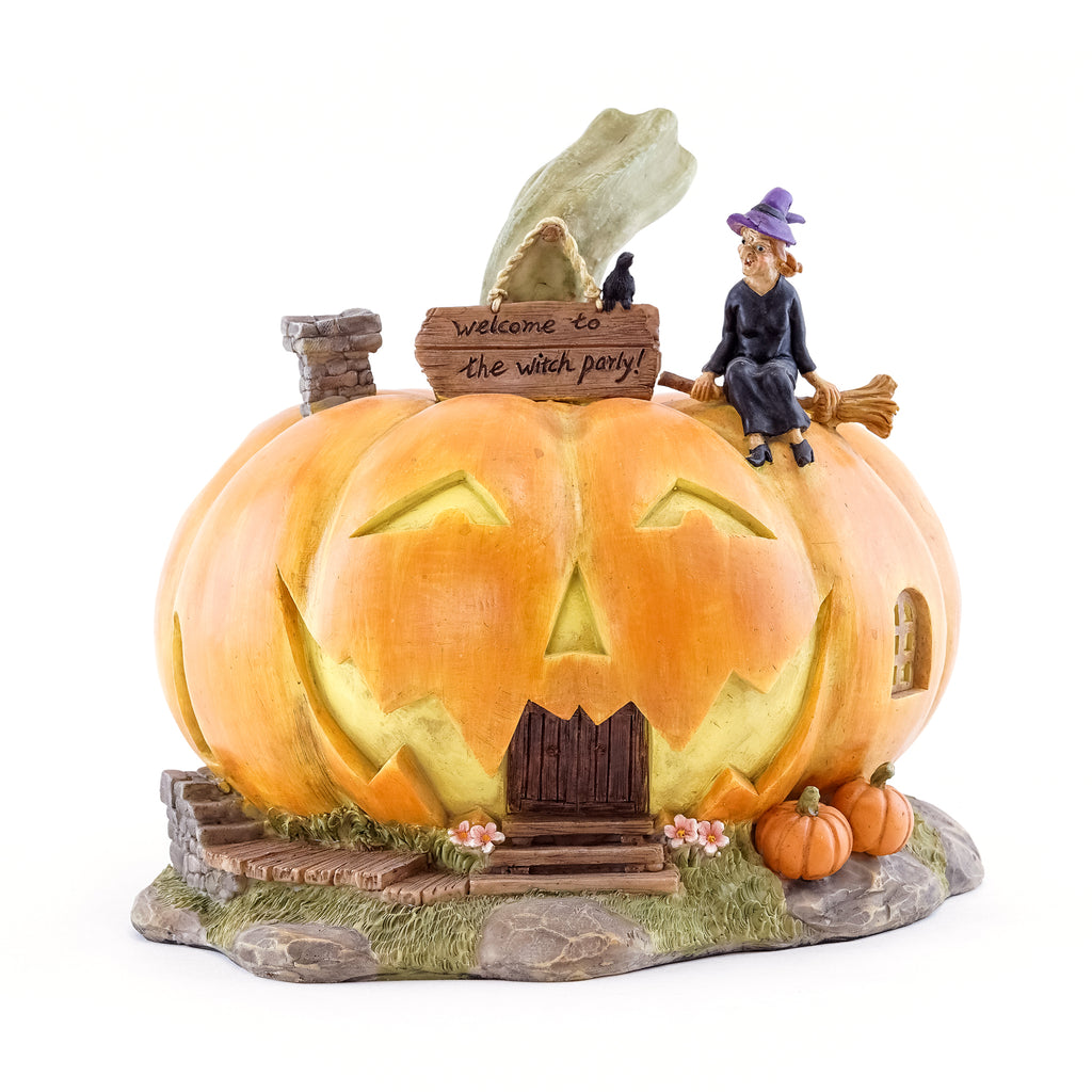 Welcome To The Witch Party Jack O'Lantern House, Mini Halloween House, Fairy Garden Halloween - Mini Fairy Garden World